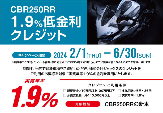CBR250RR 1.9%クレジット